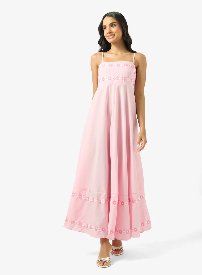 جينجر Strappy Embroidered A Line Sun Dress